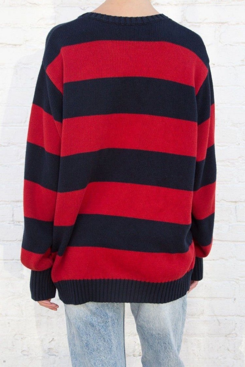 Chandail Brandy Melville Brianna Coton Thick Stripe Bleu Marine Rouge | XUU-02996826